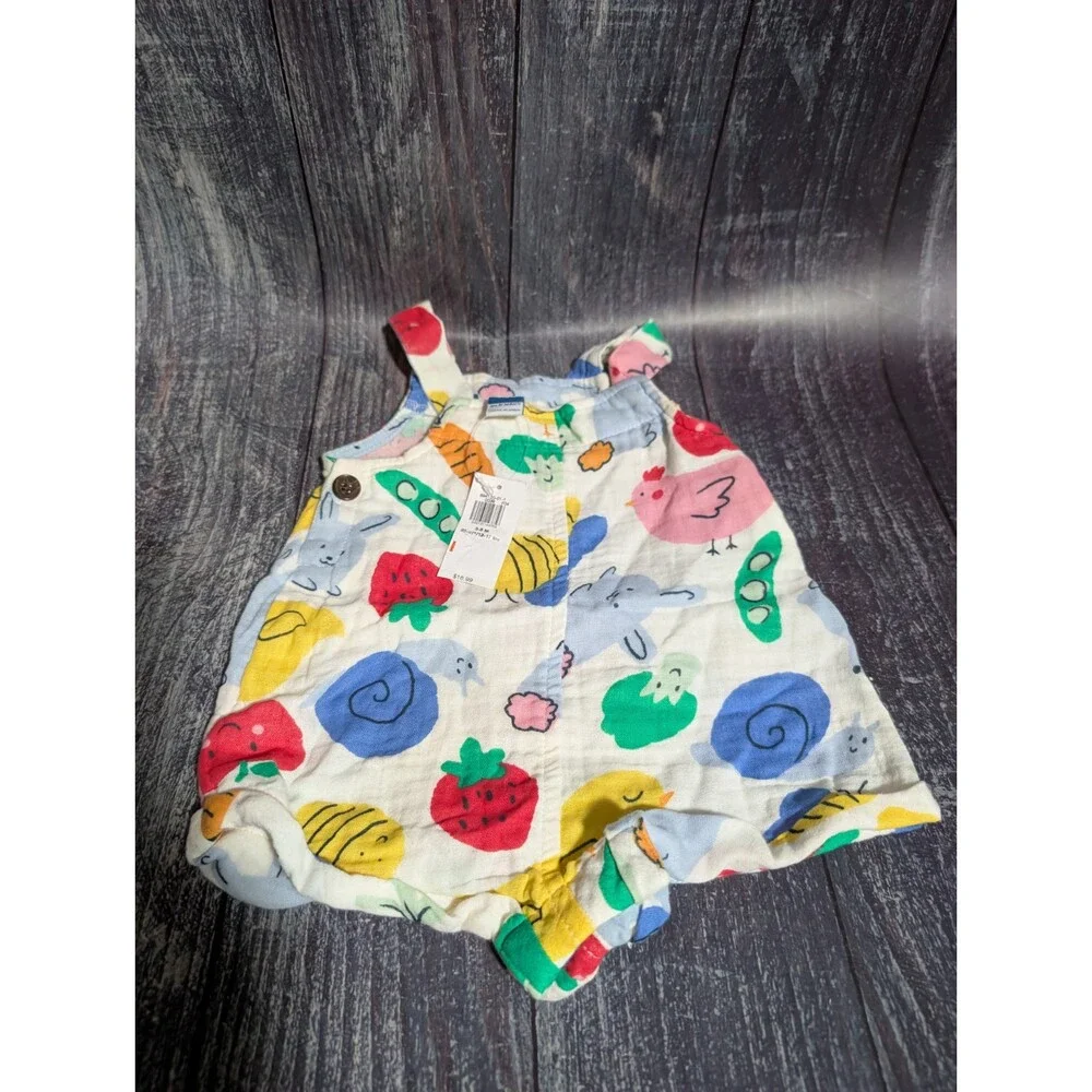 Old Navy Farm Print Sleeveless Short Romper Baby 3-6 Month *NWT* Food Animals